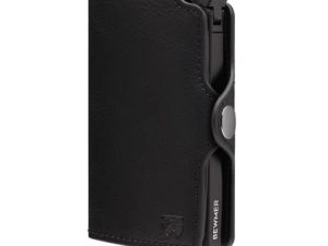 Cartera Tarjetero BEWMER 1 para Hombre y Mujer – Billetera Pequeña Porta Tarjetas con Protección RFID y Pinza para Billetes de Fibra de Carbono (Negro)