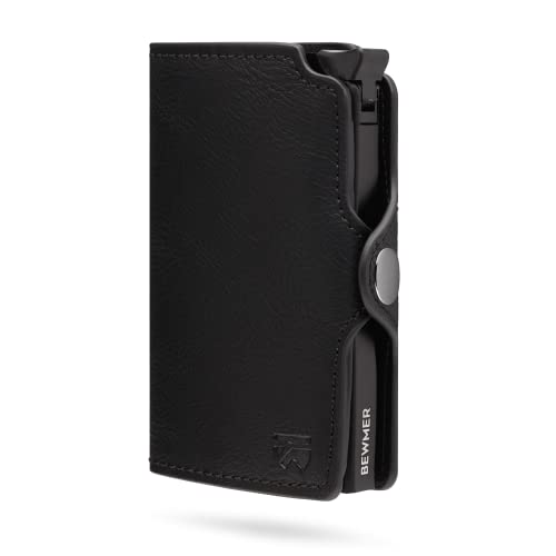 Cartera Tarjetero BEWMER 1 para Hombre y Mujer - Billetera Pequeña Porta Tarjetas con Protección RFID y Pinza para Billetes de Fibra de Carbono (Negro)