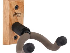 String Swing guitarra percha – Soporte para guitarras eléctricas y acústicas y bajos – Soporte accesorios hogar o estudio pared – Instrumentos musicales seguro sin estuche duro – madera sólida roble
