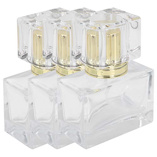 Paquete de 3 Botellas de Perfume Recargables Transparentes de 30 Ml Botella de Atomizador de Perfume de Vidrio con Aplicador de Aerosol Contenedor de Maquillaje Líquido para Fragancia de Perfume(Oro)