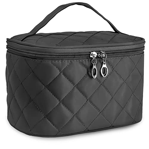 Neceser Mujer Bolsa para Maquillaje Viaje: Bolso de Aseo Bano Impermeable Hombre - Portátil Organizador Maletin Cosmético Brochas Set Estuche Belleza Accesorios Grande Makeup Kit Tote Bag | Negro