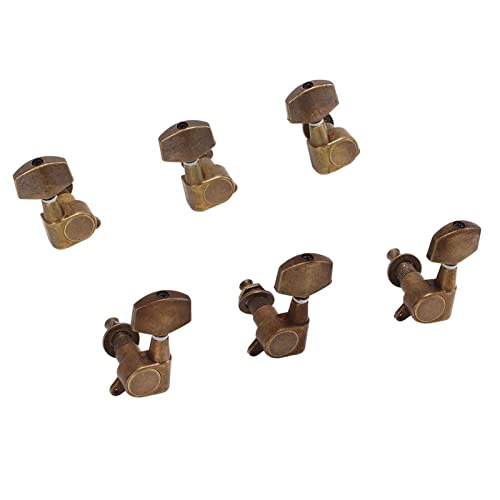 Llave de Afinación de Guitarra Eléctrica, Engranaje Interno Pesado 6 Uds Bronce 3L3R Fácil de Instalar Afinadores de Bloqueo de Guitarra Resistentes para Reemplazo