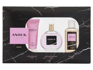 ANOUK – Rose & Noir, Estuche Regalo de Mujer, Pack de 3 Piezas (Perfume 100 ml + Crema de Cuerpo 75 ml + Gel de Baño 100 ml)