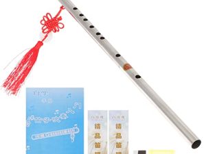 Vaguelly 1 Juego De Flauta De Acero Inoxidable Llave G Dizi con Libro De Instrucciones De Nudo Protector De Instrumento Tradicional para Niños Adultos