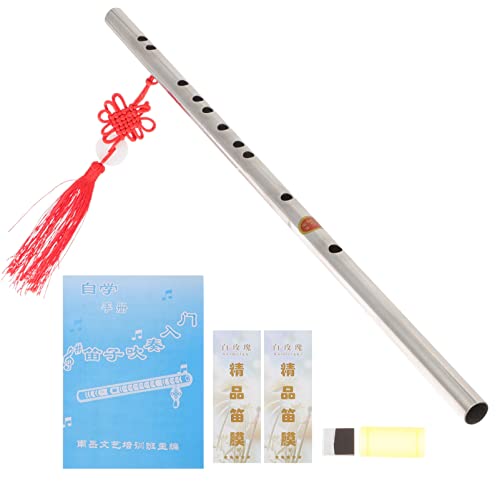 Vaguelly 1 Juego De Flauta De Acero Inoxidable Llave G Dizi con Libro De Instrucciones De Nudo Protector De Instrumento Tradicional para Niños Adultos