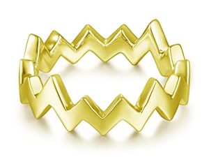 Whoiy 925 Sterling Silber Ringe Solitärring Welle als Geschenke für Frauen Freundin Gold Gr.54 (17.2)