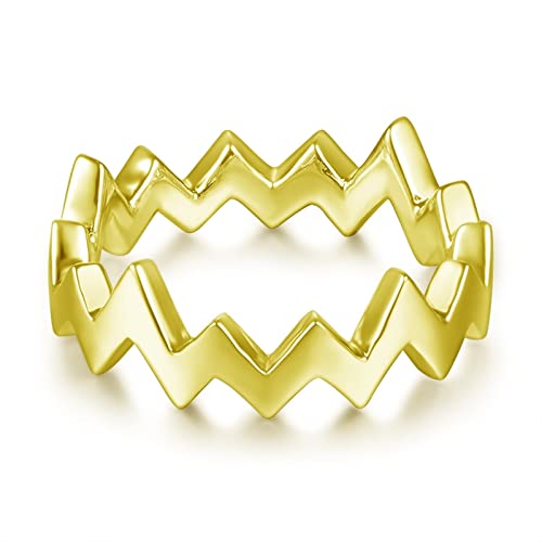 Whoiy 925 Sterling Silber Ringe Solitärring Welle als Geschenke für Frauen Freundin Gold Gr.54 (17.2)