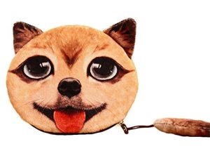 Dosige 1PCS Billetera de Pelusa Artificial,Mujer Mini Cartera,Bolso de Llave, Monedero con Cremallera,Forma de la Cara de un Animal de Billetera Coin Purse Size 15X12.5cm (Perros)