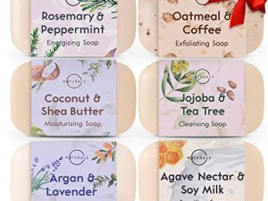 O Naturals Set de Regalo Pastilla Jabón Orgánico Ecológico Natural Facial Cuerpo y Mano Hidratante con Aceites Esenciales,Argana,Vegano. Estuche Regalo Mujer Hombre 6 Jabones Aromáticos de 690 gr