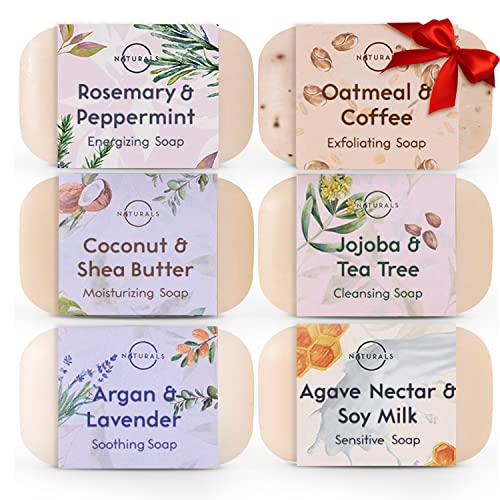 O Naturals Set de Regalo Pastilla Jabón Orgánico Ecológico Natural Facial Cuerpo y Mano Hidratante con Aceites Esenciales,Argana,Vegano. Estuche Regalo Mujer Hombre 6 Jabones Aromáticos de 690 gr