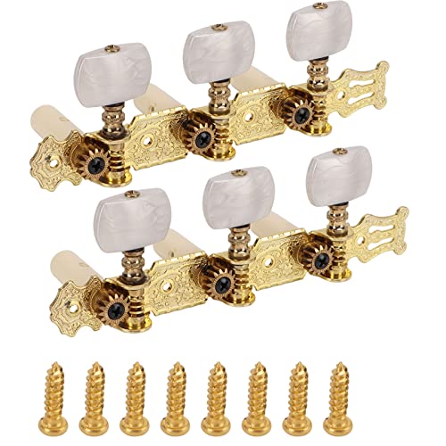 Cuerdas de Guitarra Clásica, 2 Piezas 1:15 Gear Ratio Clavijas de Afinación de Cuerdas de Guitarra Clásica Juego de Afinadores de Cuerdas de Guitarra Clásica con Botón Blanco (diámetro del Eje: 9,8 Mm
