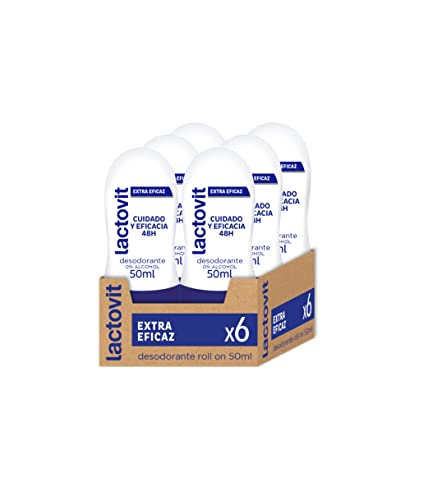 Lactovit Desodorante Roll On Extra Eficaz Protección Inteligente, Anti-Irritaciones y 48H de Eficacia, 6 unidades