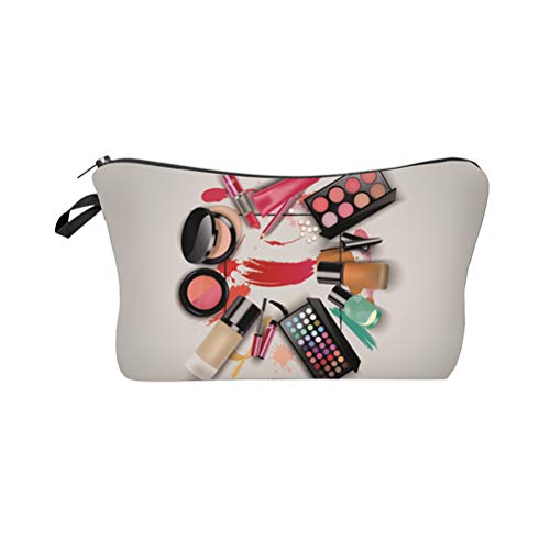 Neceser pequeño con estampado 3D para maquillaje, con cremallera para mujer, color blanco