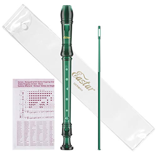 Eastar Soprano Flauta dulce para niños principiantes, estilo alemán C Key Recorder Instrumento ABS 3 piezas con kit de limpieza, bolsa de algodón, tabla de digitación, verde oscuro, ERS-1GG
