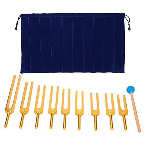 Tuning Forks Chakra Set, Acero Inoxidable Tuning Fork 174Hz/285Hz/396Hz/417Hz/528Hz/639Hz/741Hz/852Hz/963Hz, 9 Chakras + 1 Soul Purpose Tuning Forks Striker Y Estuche Incluidos