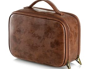 Elviros Neceser para Mujer y Hombre Fabricado en Piel sintética con Gancho, Neceser de Viaje Impermeable Grande Neceser de baño Neceser de Belleza con Neceser seco húmedo,29 x 21 x 14cm,Marron Oscuro