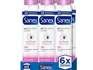 Sanex Dermo Invisible, Desodorante Hombre o Mujer, Desodorante Spray, Pack 6 Uds x 200 ml