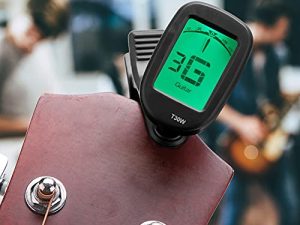 FECAMOS Afinador de Guitarra, Afinador de Violín Afinador de Metrónomo T30W Clip Automático Inteligente para Guitarras Eléctricas para Músicos(Negro)