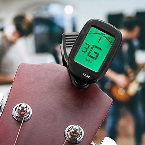 FECAMOS Afinador de Guitarra, Afinador de Violín Afinador de Metrónomo T30W Clip Automático Inteligente para Guitarras Eléctricas para Músicos(Negro)