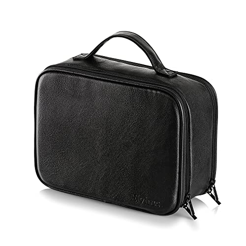 Elviros Neceser para Mujer y Hombre Fabricado en Piel sintética con Gancho, Neceser de Viaje Impermeable Grande Neceser de baño Neceser de Belleza con Neceser seco húmedo,29 x 21 x 13cm,Negro