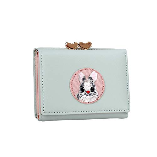 JIUFENG Monedero para Mujer Creativo Animal Bordado Multitarjeta Monedero Corto Monedero Monedero (Verde)