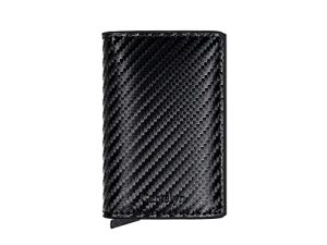 Portatarjetas bancarias, Card Holder Slim de Piel – Cartera – Funda antipiratería RFID – Funda para protección y Tarjeta de crédito para Hombre o Mujer, Negro Fibra de Carbono, Minimalista