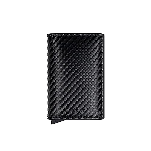 Portatarjetas bancarias, Card Holder Slim de Piel – Cartera – Funda antipiratería RFID – Funda para protección y Tarjeta de crédito para Hombre o Mujer, Negro Fibra de Carbono, Minimalista