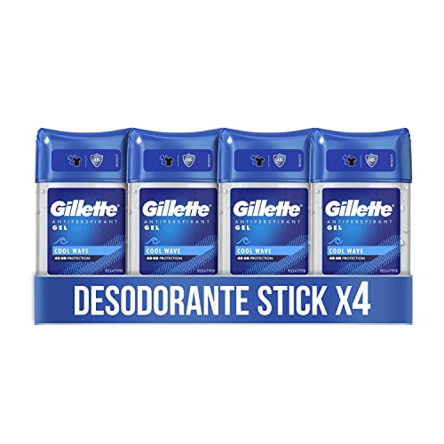 Gillette Clear Gel Antitranspirante Desodorante Cool Wave Para Hombre, 4 x 70 ml