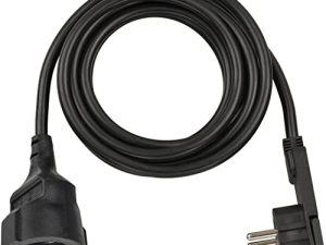 Brennenstuhl Cable alargador de corriente de enchufe plano, Interior, Negro, 2 m