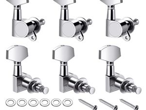 Flexzion Clavijas de afinación de guitarra de crome, Set de 6 clavijas para guitarra acústica o eléctrica (3 izquierda 3 derecha), Accesorios de instrumentos para reemplazo