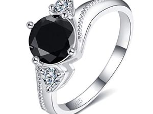 Honghu 925 Anillo de Plata esterlina Rainbow Topaz Wedding Band Knuckle Punk Gift Black # 8