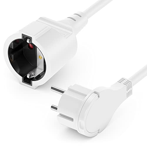 deleyCON 2m Cable Alargador Cable de Alimentación con Enchufe Plano Protección de Contacto Cable de Alimentación de 3680W Hogar Oficina Multimedia Blanco