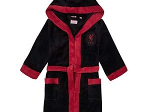 Liverpool FC – Batín oficial con capucha – Para niño – Forro polar – Negro – 11-12 años