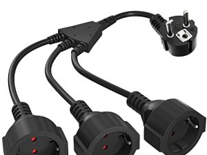 Cable de Extensión con 3 Enchufes Schuko, 1 a 3 Protección Contra Enchufes Corto Cable de Plástico, Conector Triple IP20 para en el Hogar, Oficina, área al Aire Libre, 3X1,5 mm², Hasta 250V/16A, Negro