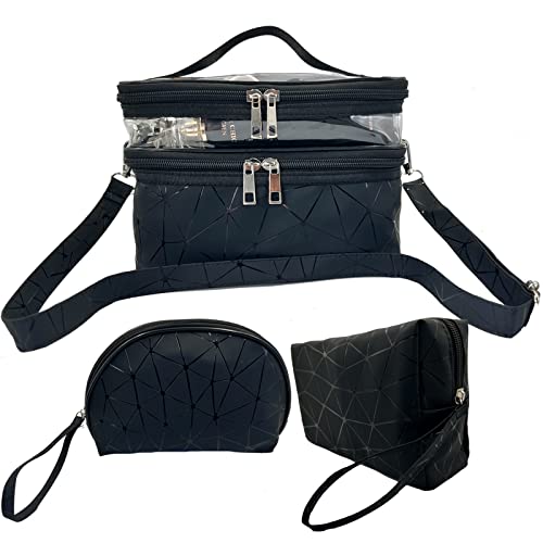 Neceser Mujer Grande 3 Piezas Neceser de Viaje Maquillaje Impermeable Bolsa Aseo Niña Organizador Transparente Washbag Cosméticos Bag con Correa Ajustable Y Desmontable para Viaje Mujeres y Niños