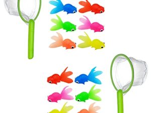 TOYANDONA 2 Juegos para Niños de Juguete de Baño de Pesca Peces de Colores Artificiales de Acuario Peces Flotantes Falsos con Red de Aterrizaje para Niños Pequeños Piscina Playa Fiesta