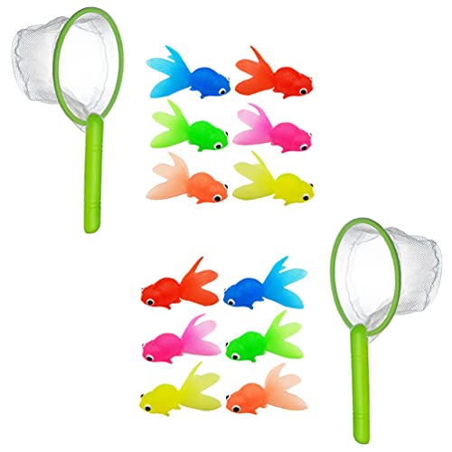 TOYANDONA 2 Juegos para Niños de Juguete de Baño de Pesca Peces de Colores Artificiales de Acuario Peces Flotantes Falsos con Red de Aterrizaje para Niños Pequeños Piscina Playa Fiesta