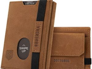 DODENSHA Carteras para Hombre con Monedero | RFID Cartera Tarjetero Hombre | Regalo Billeteras con XL Bolsillo Abotonado y 7 Ranuras para Tarjetas | 1 Ranuras para ID | Banda Elástica | Marrón