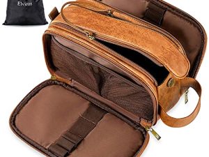 Elviros Neceser Hombre de Viaje, Bolsa de Aseo Grande Impermeable de PU, Neceser Maquillaje Organizador para Mujer Portáti Gran Capacidad Dopp Kit, Marrón, 24 x 15 x 16 cm