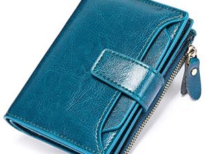 SENDEFN – Cartera de piel con bloqueo RFID para mujer, tamaño pequeño, compacto, se pliega en dos, con cremallera y ventana para identificación, Talla única