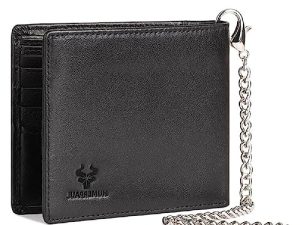 Tarjetero De con Bloqueo para Hombre Billetera Corta Delgada con Cadena Antirrobo Tarjetero De PU Billetera para Hombre