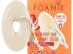 Foamie Gel de ducha 2 en 1 solido para todo tipo de piel Con papaya y leche de avena que hidrata intensamente la piel 100% vegano y sin plástico 80 g