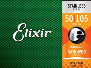 Elixir Cuerdas de bajo de 4 cuerdas Strings de acero inoxidable con recubrimiento NANOWEB, escala larga, calibre mediano (.050-.105)