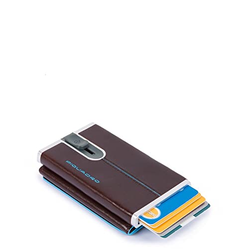Piquadro Porta Carte di credito metallico orgz.to in Pelle, Accesorio de Viaje-Billetera Unisex Adulto, Mogano, Talla única