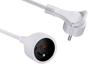 Electraline 101462 Cable alargador con enchufe plano, 5 Metros, Cable Sèccion 3G1,9mm, color blanco