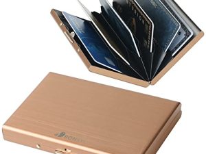 BONSYL® Tarjetero de Metal con Bloqueo RFID para Hombre y Mujer, Fundas para Tarjetas de Crédito Delgado, Billetera de Tarjeta de Crédito para 6 Tarjetas. (6 Tarjetas/Oro Rosa)
