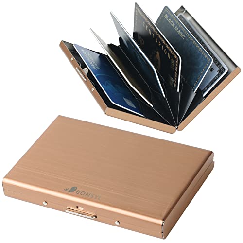 BONSYL® Tarjetero de Metal con Bloqueo RFID para Hombre y Mujer, Fundas para Tarjetas de Crédito Delgado, Billetera de Tarjeta de Crédito para 6 Tarjetas. (6 Tarjetas/Oro Rosa)