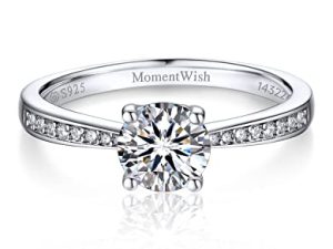 MomentWish Anillo de Compromiso, Moissanita Diamante Anillo Mujer, con Certificato Gra, Plata de Ley 925, Regalo Aniversario de Bodas Pareja Tamaño47(14.9)