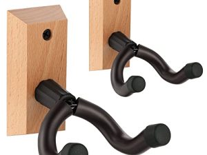 NUOSIYA Soporte Guitarra Pared 2 Piezas, Universal Colgador Guitarra Madera para Mandolina, Bajo, Banjo, 360° Ajustable Gancho Hanger Exhibición para Guitarras, Accesorios Guitarra con Metal Marco
