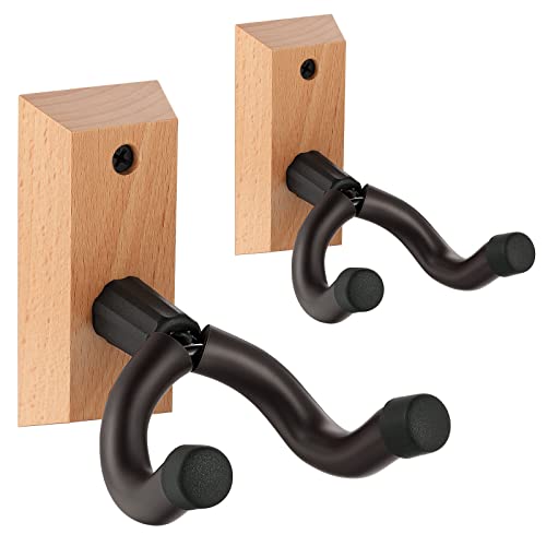 NUOSIYA Soporte Guitarra Pared 2 Piezas, Universal Colgador Guitarra Madera para Mandolina, Bajo, Banjo, 360° Ajustable Gancho Hanger Exhibición para Guitarras, Accesorios Guitarra con Metal Marco